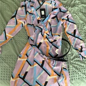 Fashion Nova Geometric Long Sleeve Dress - Multicolor